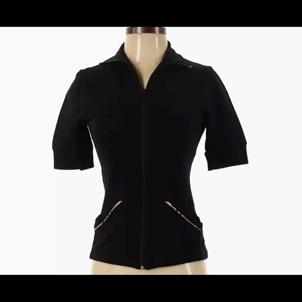 Burberry Women Black Short Sleeve Zip Up Top S